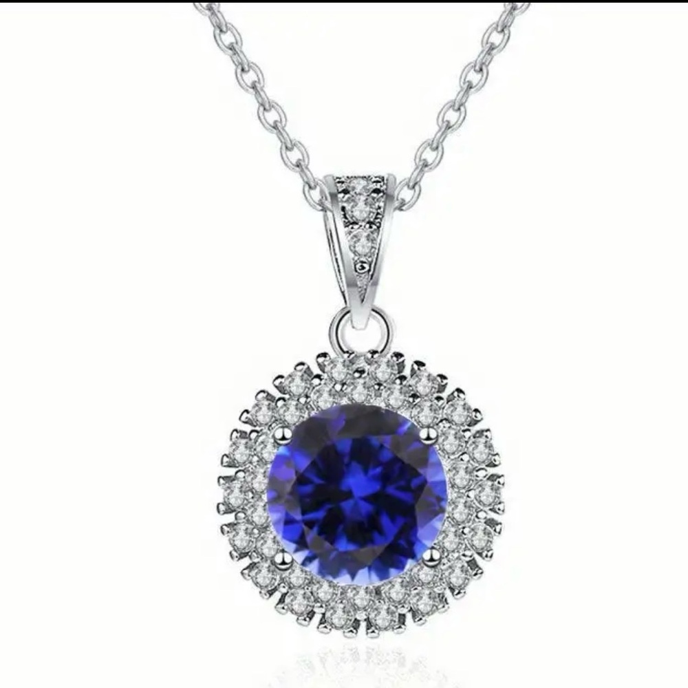 Moissanite and Dark blue zircon .925 necklace COA